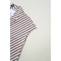 Chestnut Striped Stand V Neck Short Sleeve Blouse - L thumbnail