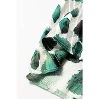 Green Metallic Threading Accents Pleated Abstract Printed Ruffled 3/4 Sleeve Blouse - S thumbnail