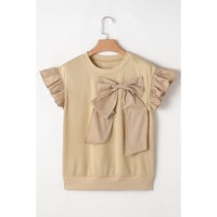 Parchment Two Tones Ribbon Bow Ruffle Sleeve Top - XL thumbnail