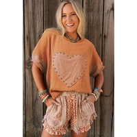 Desert Gold Stud Heart Patch Textured Front Dolman Top - S thumbnail
