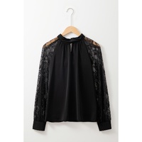 Black Keyhole Neckline Floral Lace Raglan Sleeve Blouse - XL thumbnail