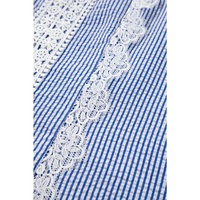 Sky Blue Stripe Lace Patchwork Crew Neck Tank Top - M thumbnail