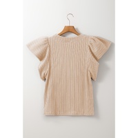 Beige Solid Color Textured Flutter Sleeve Top - XL thumbnail