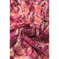Red Floral Print Ruffled Puff Short Sleeve Blouse - L thumbnail