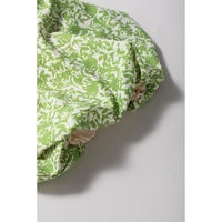 Light Green Floral Ruffle Puff Short Sleeve Frilled Collar V Neck Blouse - L thumbnail