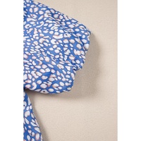 Ashleigh Blue Leopard Print Spot Contrast V Neck Half Puff Sleeve Shirt - L thumbnail