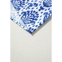 Blue Western Fashion Print Floral Puff Sleeve Frilled Neck Blouse - L thumbnail