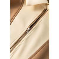 Simply Taupe Half Zipper Collared Colorblock Short Sleeve Top - L thumbnail
