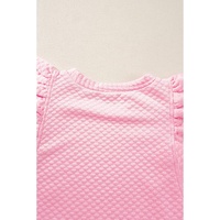 Pink Textured Ruffle Short Sleeve Pullover Top - XL thumbnail