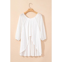 White Eyelet Patchwork High Low Hem V Neck Oversized Top - L thumbnail
