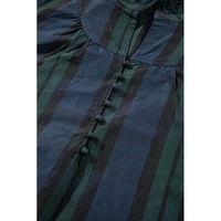 Green Stripe Plaid Puff Sleeve Frilled Trim Elegant Blouse - L thumbnail