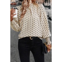 Apricot Polka Dot Print Frilled Collar Lantern Sleeve Blouse - L thumbnail