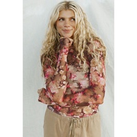 Red Floral Print Sheer Mesh Long Sleeve Top - L thumbnail