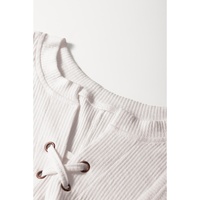 White Ribbed Texture Lace Patchwork Short Sleeve Top - S thumbnail