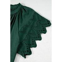 Green Bay Eyelet Embroidered Sleeve Tie V Neck Blouse - L thumbnail
