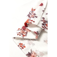 White Boho Floral Ruched Cinched Short Sleeve Blouse - L thumbnail