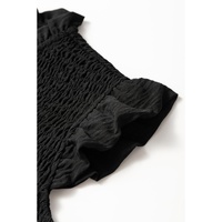 Black Ruffle Short Sleeve Shirred Peplum Top - S thumbnail