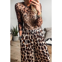 Brown Leopard Round Neck Long Sleeve Slim Top - L thumbnail