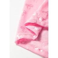Pink Mesh Bow Pattern Long Sleeve Top - M thumbnail
