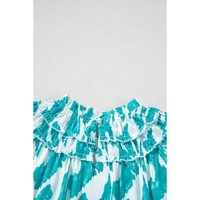 Sky Blue Abstract Print Frilled Crewneck Loose Fit Blouse - L thumbnail