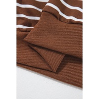 Coffee Striped Long Sleeve Round Neck Loose Top - L thumbnail