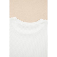 White Eyelet Pattern Short Sleeve Patchwork Ribbed Top - L thumbnail