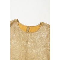 Gold Metallic Luster Frilled Half Sleeve Blouse - S thumbnail