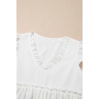 White Textured Ruffled Trim V Neck Flutter Flowy Top - XL thumbnail