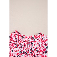 Red Floral Mixed Print Ruffle Cap Sleeve Blouse - M thumbnail