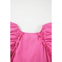 Sachet Pink Shirred Yoke Lace up V Neck Ruffled Sleeve Blouse - L thumbnail