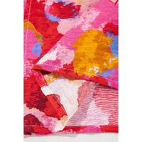 Red Abstract Print Split V Neck Ruffle Short Sleeve Blouse - L thumbnail