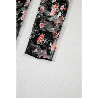 Black Floral Mesh Sheer Long Sleeve Top - L thumbnail