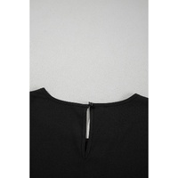 Black Ruffle Trimmed 3/4 Sleeve Round Neck Blouse - M thumbnail