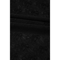 Black Bowknot Sheer Mesh Mock Neck Lettuce Trim Short Sleeve Top - L thumbnail