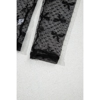 Black Bow Pattern Accent Mesh Long Sleeve Top - S thumbnail