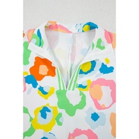 Green Chic Leopard Print Striped Detail Split Neck Blouse - L thumbnail