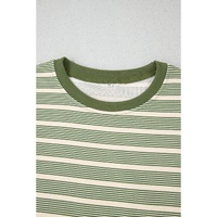 Green Stripe Contrast Edge Short Batwing Sleeve T Shirt - L thumbnail