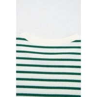 Green Stripe Scallop Lace Trim Ruffle Short Sleeves Crewneck Top - L thumbnail