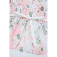 Pink Floral Puff Sleeve V Neck Tied Front Peplum Blouse - L thumbnail