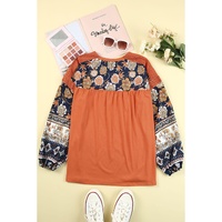 Azura Exchange Floral Print Balloon Sleeve Top with Lace Details - L thumbnail