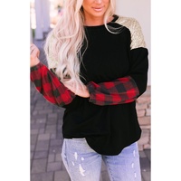 Azura Exchange Lantern Sleeve Plaid Sequin Pullover Sweatshirt - S thumbnail