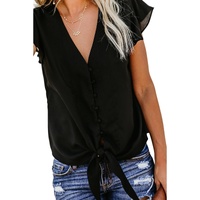 Black Forever Tonight Button Tie Top - M thumbnail