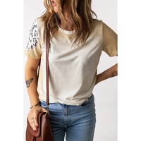 Khaki Bleached Leopard Print Crew Neck T Shirt - S thumbnail