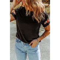 Azura Exchange Embroidered Short Sleeve T-Shirt with Floral Detail - M thumbnail