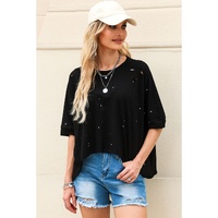 Azura Exchange Bleached Distressed Asymmetric Hem Tee - S thumbnail