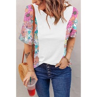 Azura Exchange Patchwork Floral Print Short Sleeve Top - S thumbnail