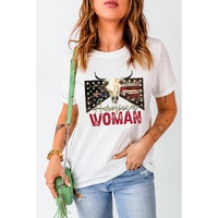 White American Woman Bull Skull Graphic T Shirt - M thumbnail