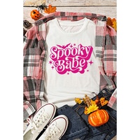 White Spooky Babe Bat Print Halloween Crewneck T Shirt - 2XL thumbnail