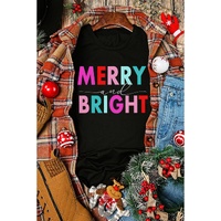 Black MERRY and BRIGHT Crew Neck Graphic Tee - M thumbnail