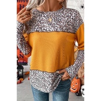 Vitality Orange Leopard Print Waffle Knit Patchwork Top - M thumbnail